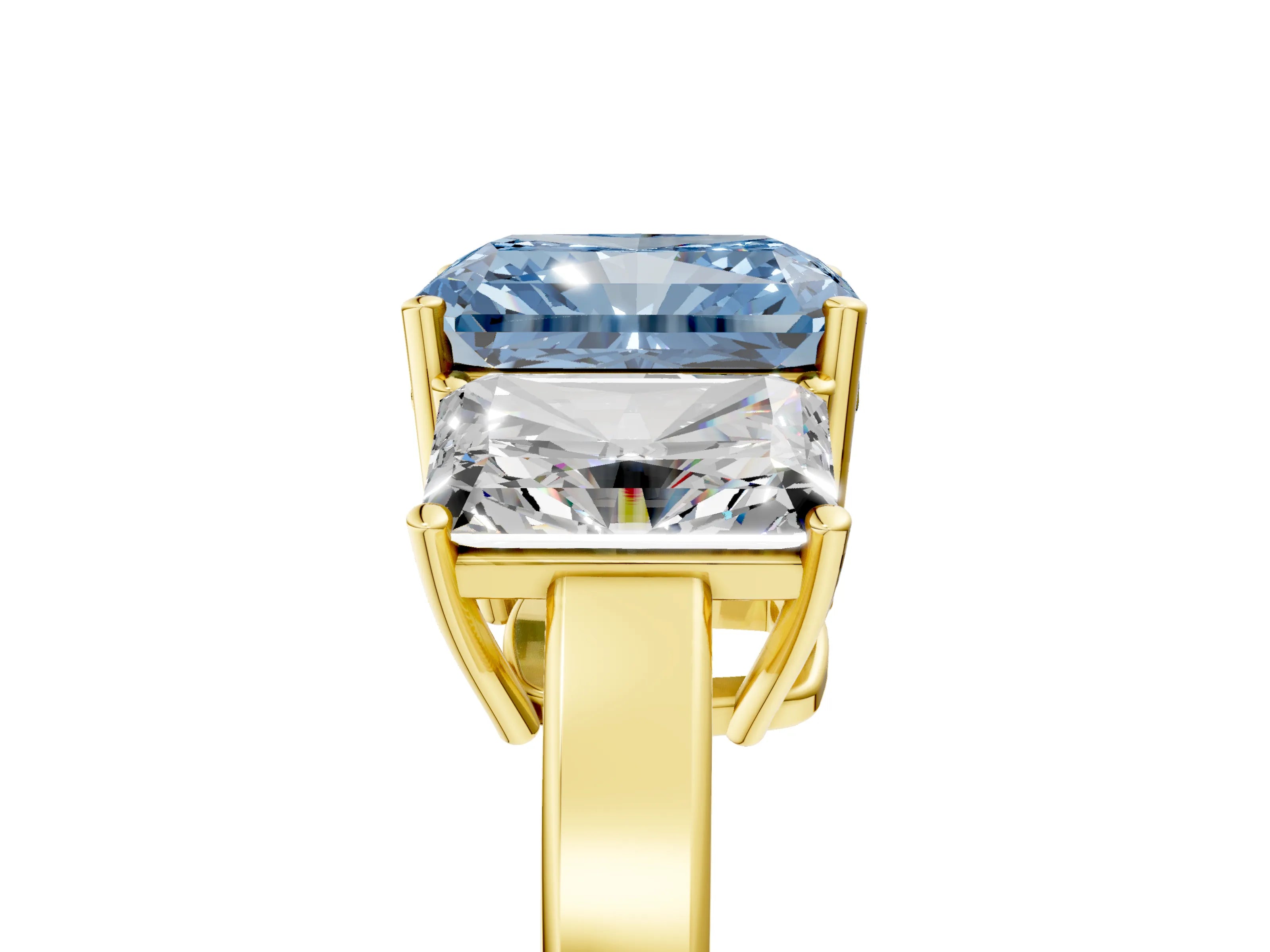 Yellow gold Three-Stone Fancy Blue Radiant Cut Cut Diamond Engagement Ring with Flat Band and Four-Prong Setting_5