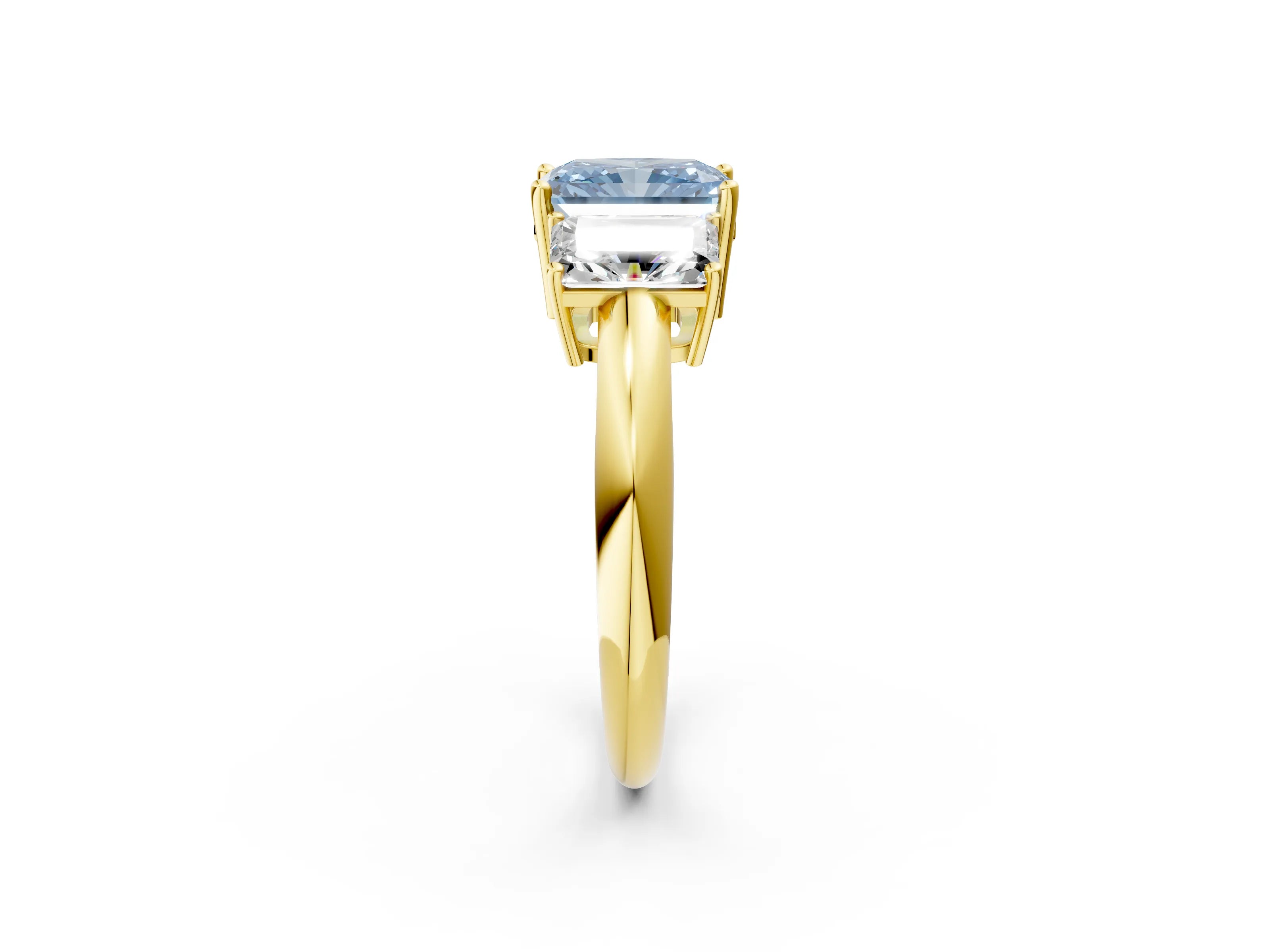 Yellow gold Three-Stone Fancy Blue Radiant Cut Cut Diamond Engagement Ring with Prong Setting on a White Gold Band_2
