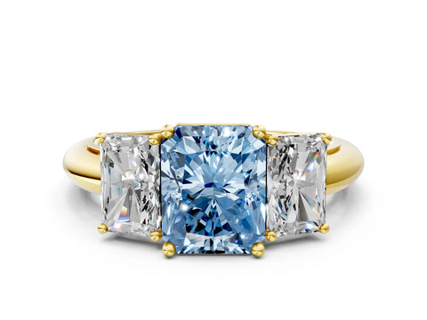 Yellow gold Three-Stone Fancy Blue Radiant Cut Cut Diamond Engagement Ring with Prong Setting on a White Gold Band_24