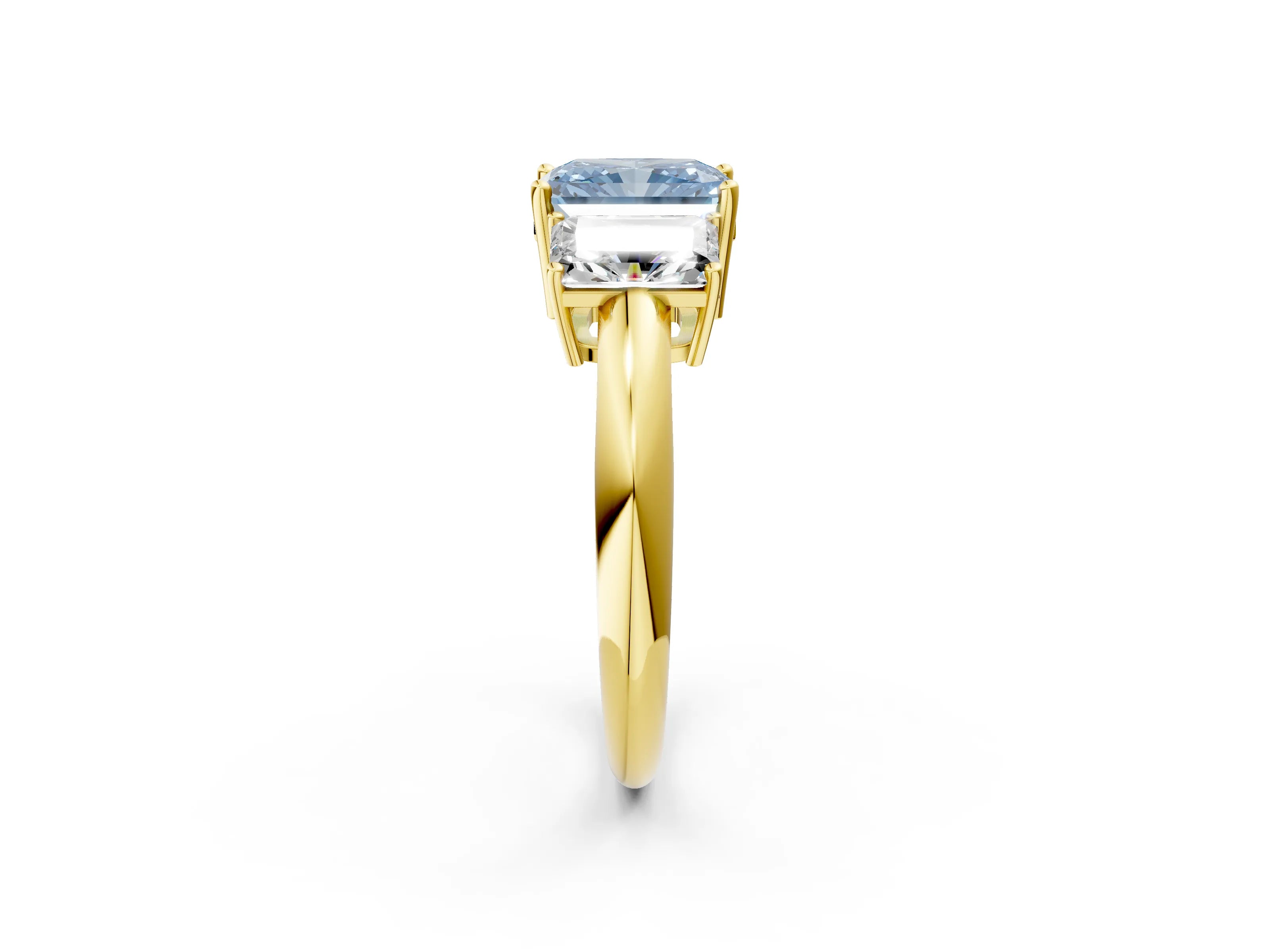 Yellow gold Three-Stone Fancy Blue Radiant Cut Cut Diamond Engagement Ring with Prong Setting on a White Gold Band_26