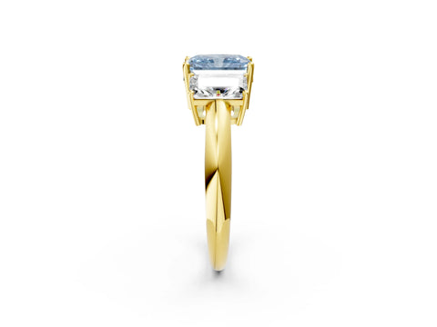 Yellow gold Three-Stone Fancy Blue Radiant Cut Cut Diamond Engagement Ring with Prong Setting on a White Gold Band_2