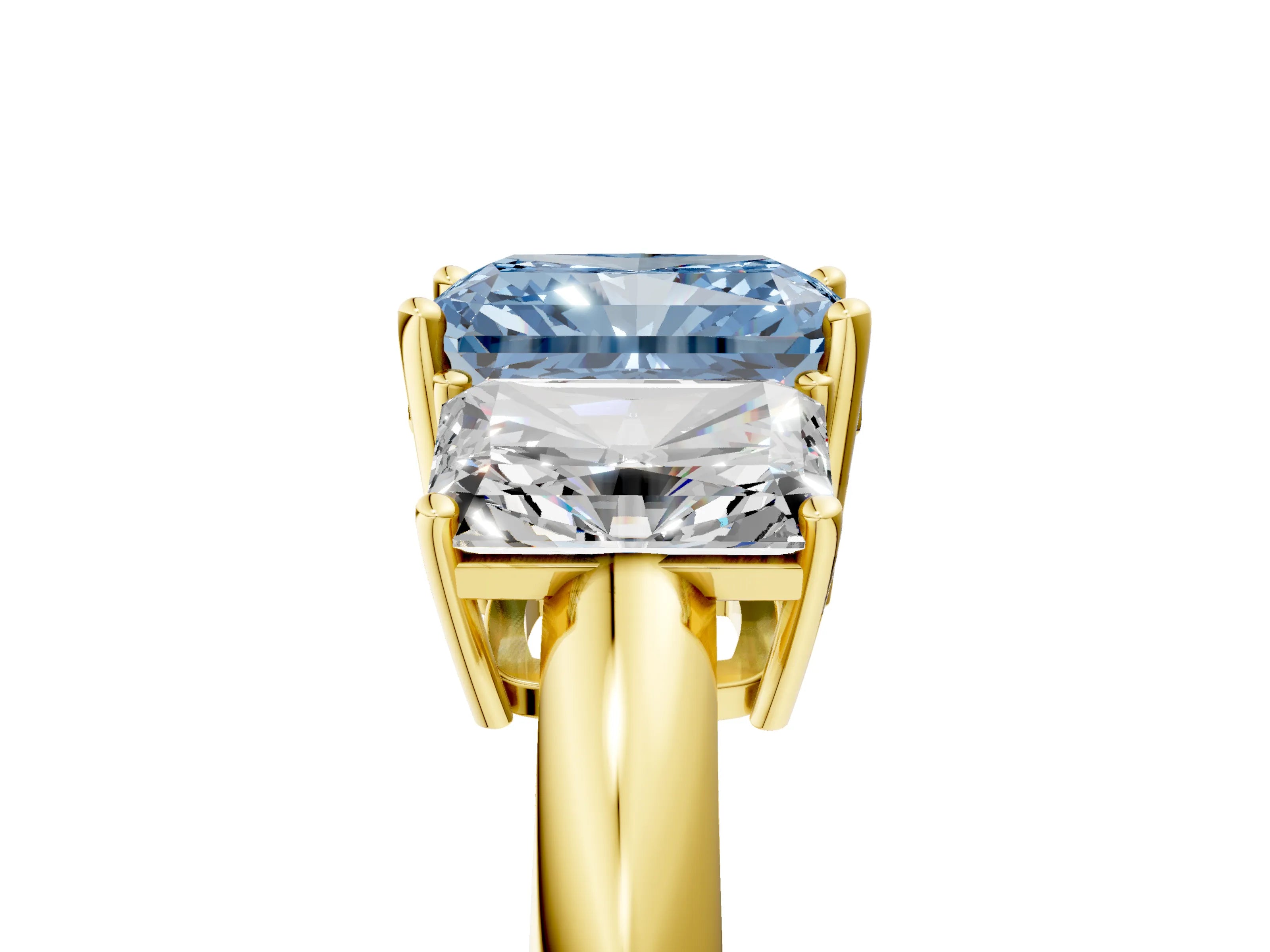 Yellow gold Three-Stone Fancy Blue Radiant Cut Cut Diamond Engagement Ring with Prong Setting on a White Gold Band_5