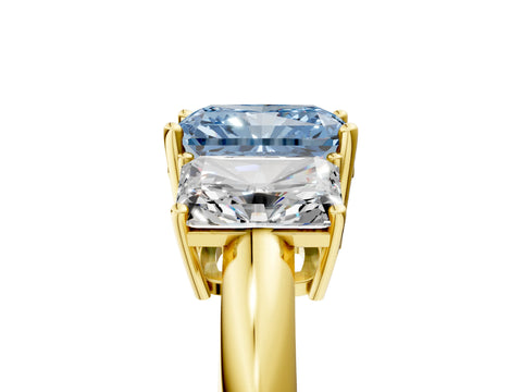 Yellow gold Three-Stone Fancy Blue Radiant Cut Cut Diamond Engagement Ring with Prong Setting on a White Gold Band_5