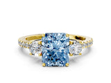 Yellow gold Three-Stone Fancy Blue Radiant Cut Cut Diamond Pavé Band with Prong Setting_15