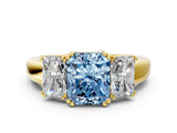 Yellow gold Three-Stone Fancy Blue Radiant Cut Cut Diamond Ring with Channel Set Band and Four-Prong Setting_24