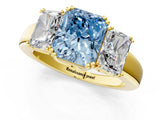 Yellow gold Three-Stone Fancy Blue Radiant Cut Cut Diamond Ring with Channel Set Band and Four-Prong Setting_25