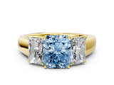 Yellow gold Three-Stone Fancy Blue Radiant Cut Cut Diamond Ring with Prong Setting and Classic Band