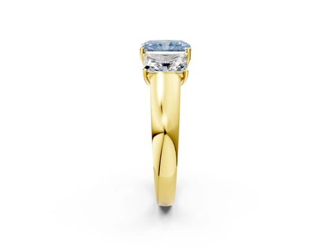 Yellow gold Three-Stone Fancy Blue Radiant Cut Cut Diamond Ring with Prong Setting and Classic Band_2