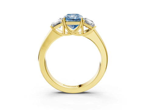 Yellow gold Three-Stone Fancy Blue Radiant Cut Cut Diamond Ring with Prong Setting and Classic Band_3