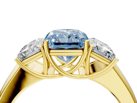 Yellow gold Three-Stone Fancy Blue Radiant Cut Cut Diamond Ring with Prong Setting and Classic Band_4