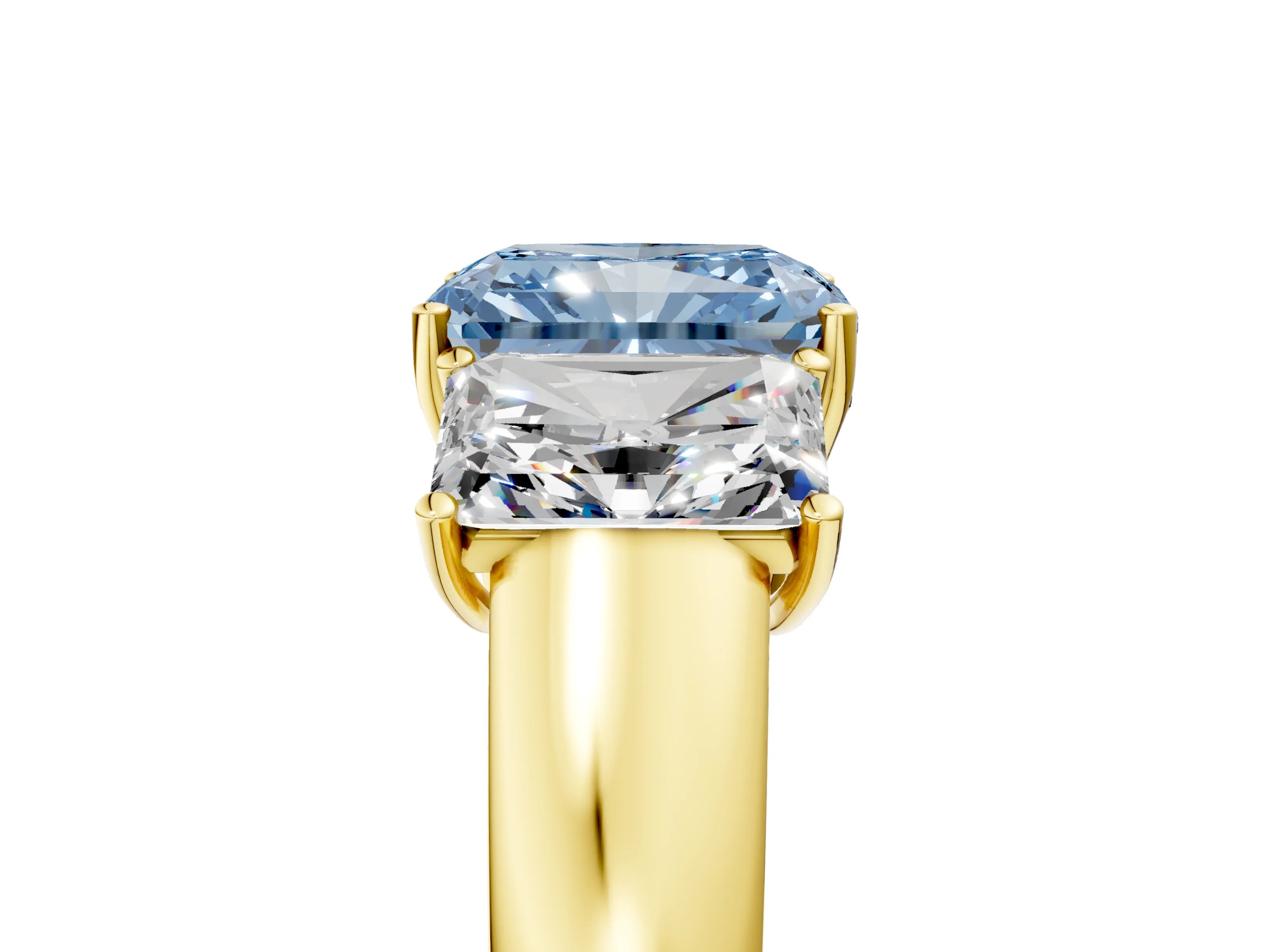 Yellow gold Three-Stone Fancy Blue Radiant Cut Cut Diamond Ring with Prong Setting and Classic Band_5