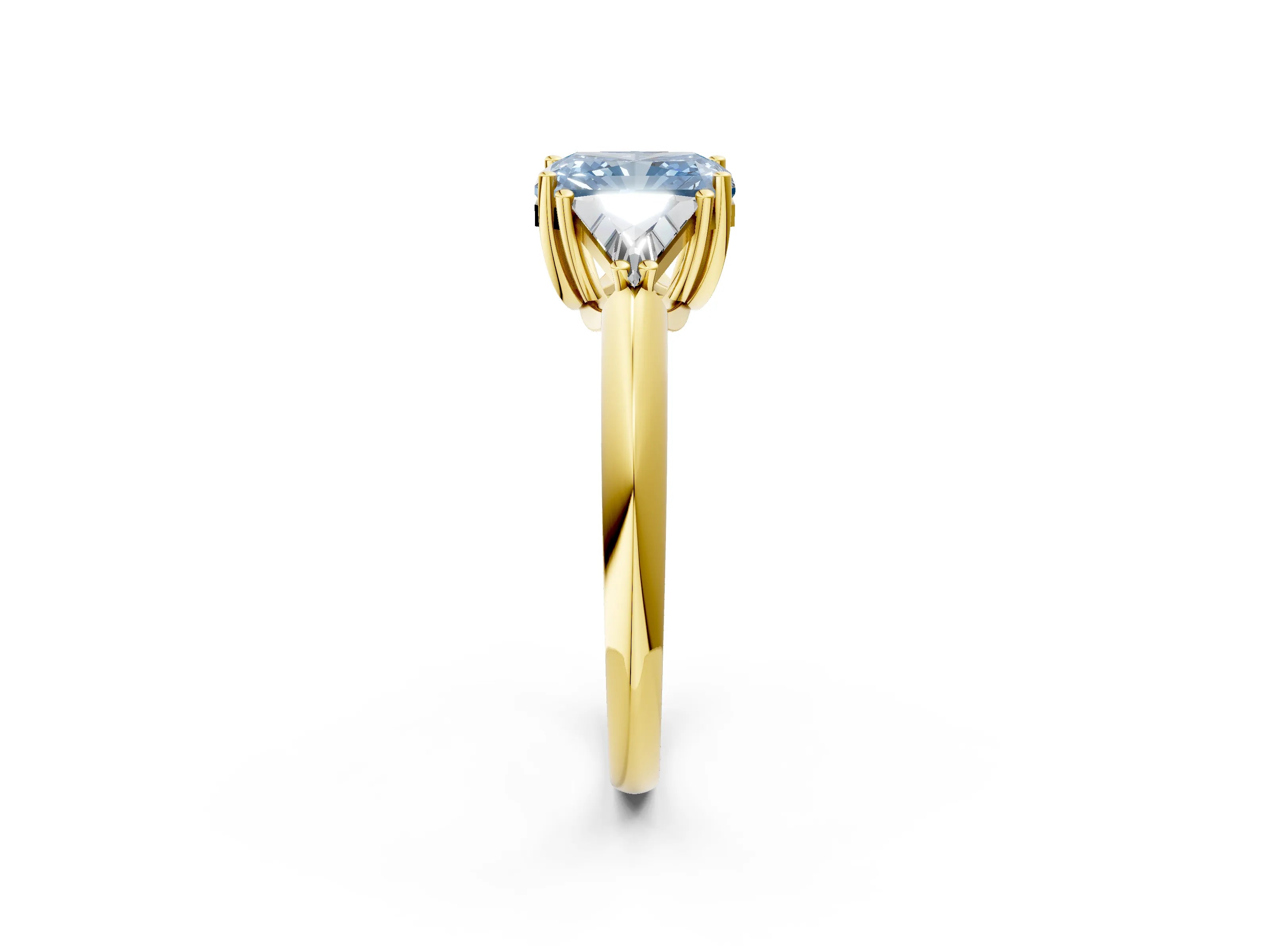 Yellow gold Three-Stone Fancy Blue Radiant Cut Cut Diamond Ring with Trillion Side Stones and Four-Prong Setting_5