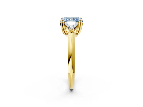 Yellow gold Three-Stone Fancy Blue Radiant Cut Cut Diamond Ring with Trillion Side Stones and Four-Prong Setting_5
