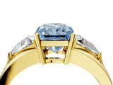 Yellow gold Three-Stone Fancy Blue Radiant Cut Cut Diamond Ring with Trillion Side Stones on a Split Shank Band_4
