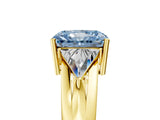 Yellow gold Three-Stone Fancy Blue Radiant Cut Cut Diamond Ring with Trillion Side Stones on a Split Shank Band_5