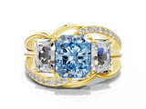 Yellow gold Three-Stone Fancy Blue Radiant Cut Cut Diamond Split Shank Prong Set Ring