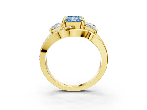 Yellow gold Three-Stone Fancy Blue Radiant Cut Cut Diamond Split Shank Prong Set Ring_15