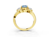 Yellow gold Three-Stone Fancy Blue Radiant Cut Cut Diamond Split Shank Prong Set Ring_3