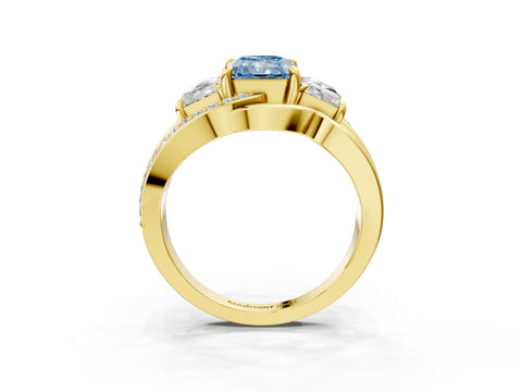 Yellow gold Three-Stone Fancy Blue Radiant Cut Cut Diamond Split Shank Prong Set Ring_3
