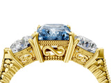 Yellow gold Three-Stone Fancy Blue Radiant Cut Cut Milgrain Band Prong Setting Ring_10