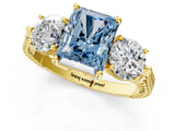 Yellow gold Three-Stone Fancy Blue Radiant Cut Cut Milgrain Band Prong Setting Ring_7