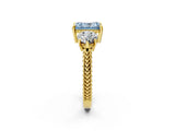 Yellow gold Three-Stone Fancy Blue Radiant Cut Cut Milgrain Band Prong Setting Ring_8