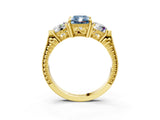 Yellow gold Three-Stone Fancy Blue Radiant Cut Cut Milgrain Band Prong Setting Ring_9