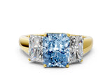 Yellow gold Three-Stone Fancy Blue Radiant Cut Cut Solitaire Ring with Classic Prong Setting