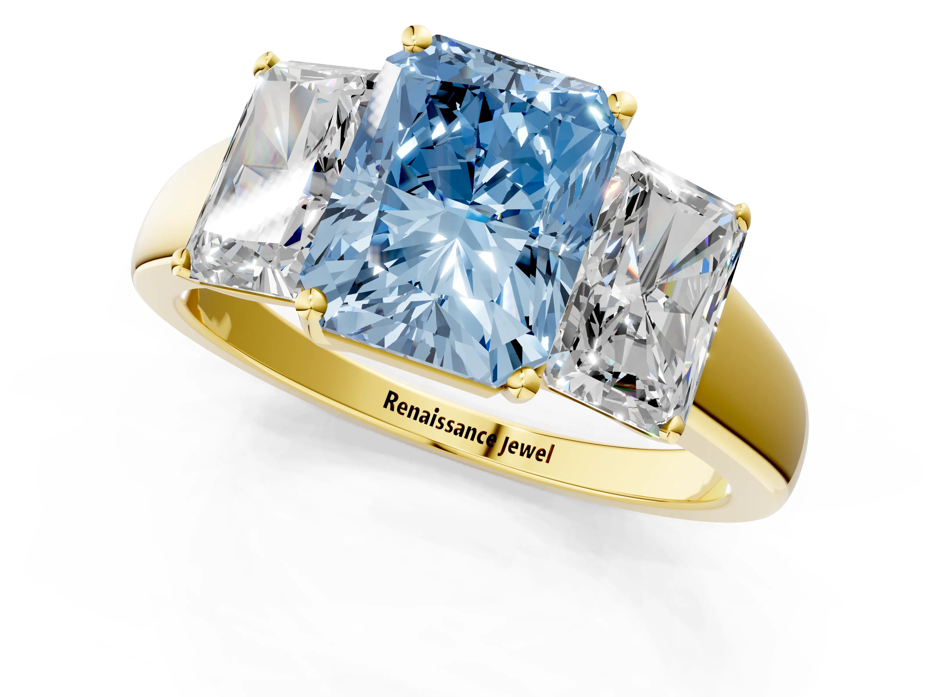 Yellow gold Three-Stone Fancy Blue Radiant Cut Cut Solitaire Ring with Classic Prong Setting_1