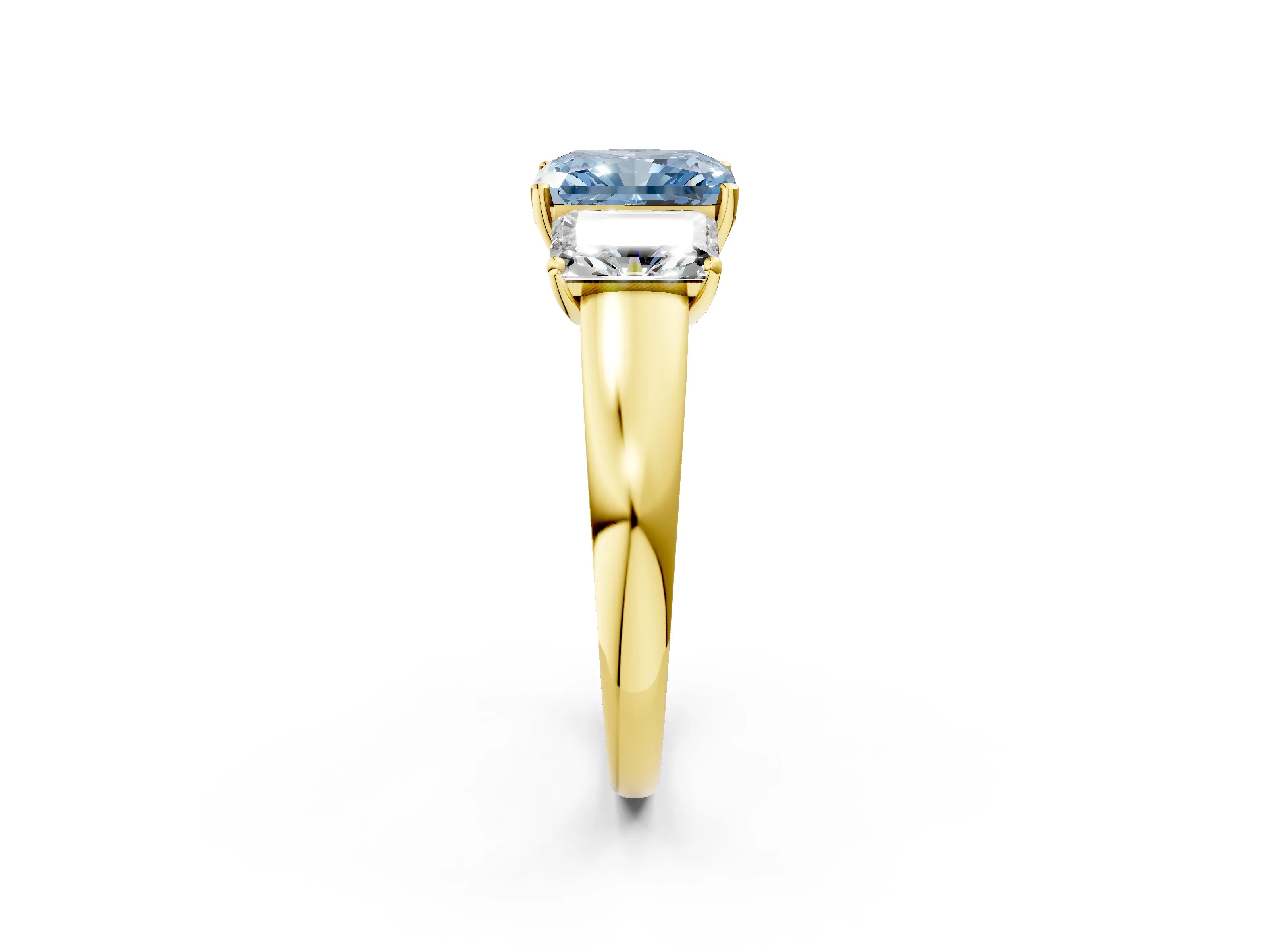 Yellow gold Three-Stone Fancy Blue Radiant Cut Cut Solitaire Ring with Classic Prong Setting_2