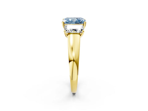 Yellow gold Three-Stone Fancy Blue Radiant Cut Cut Solitaire Ring with Classic Prong Setting_2