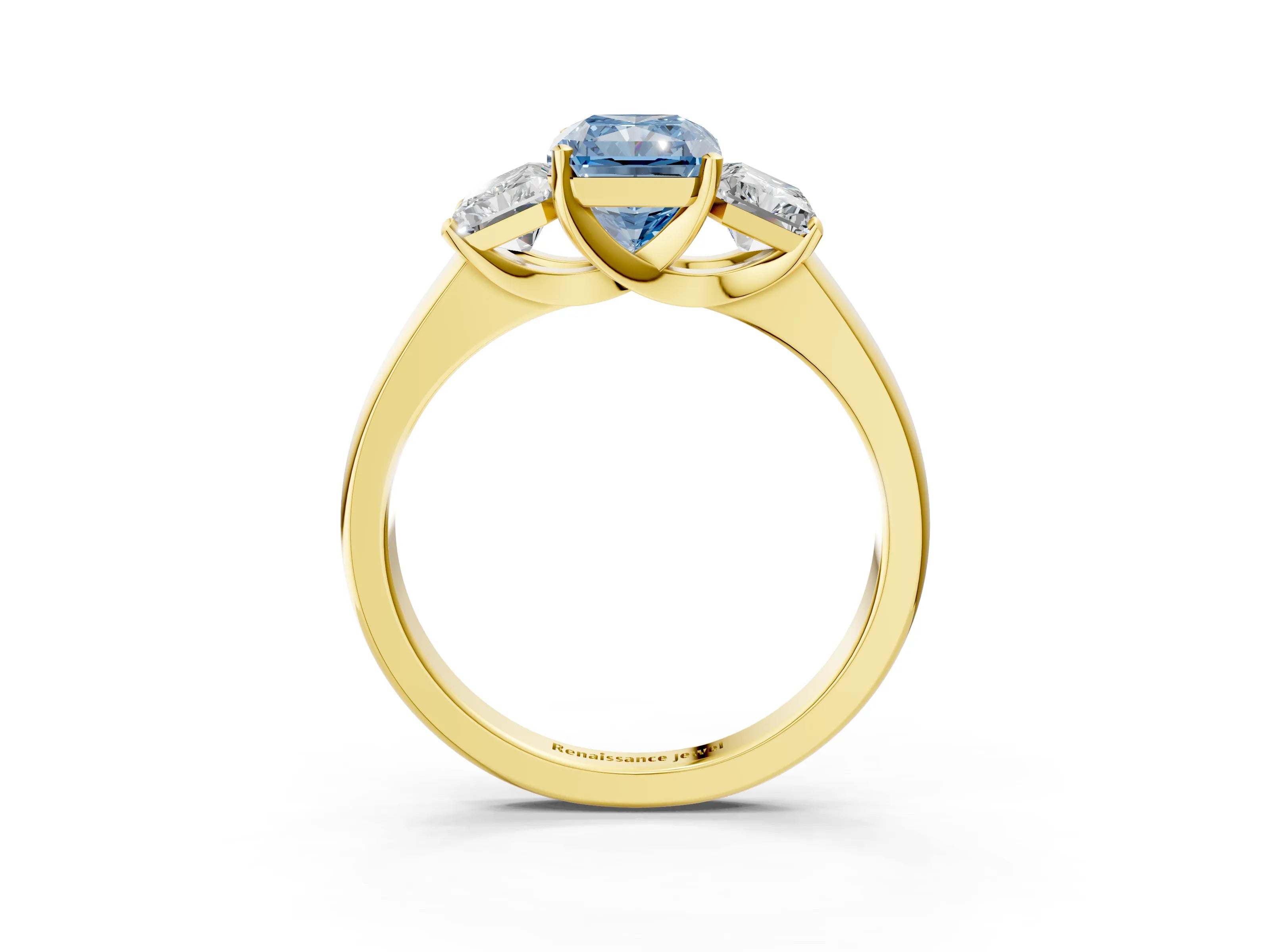 Yellow gold Three-Stone Fancy Blue Radiant Cut Cut Solitaire Ring with Classic Prong Setting_3