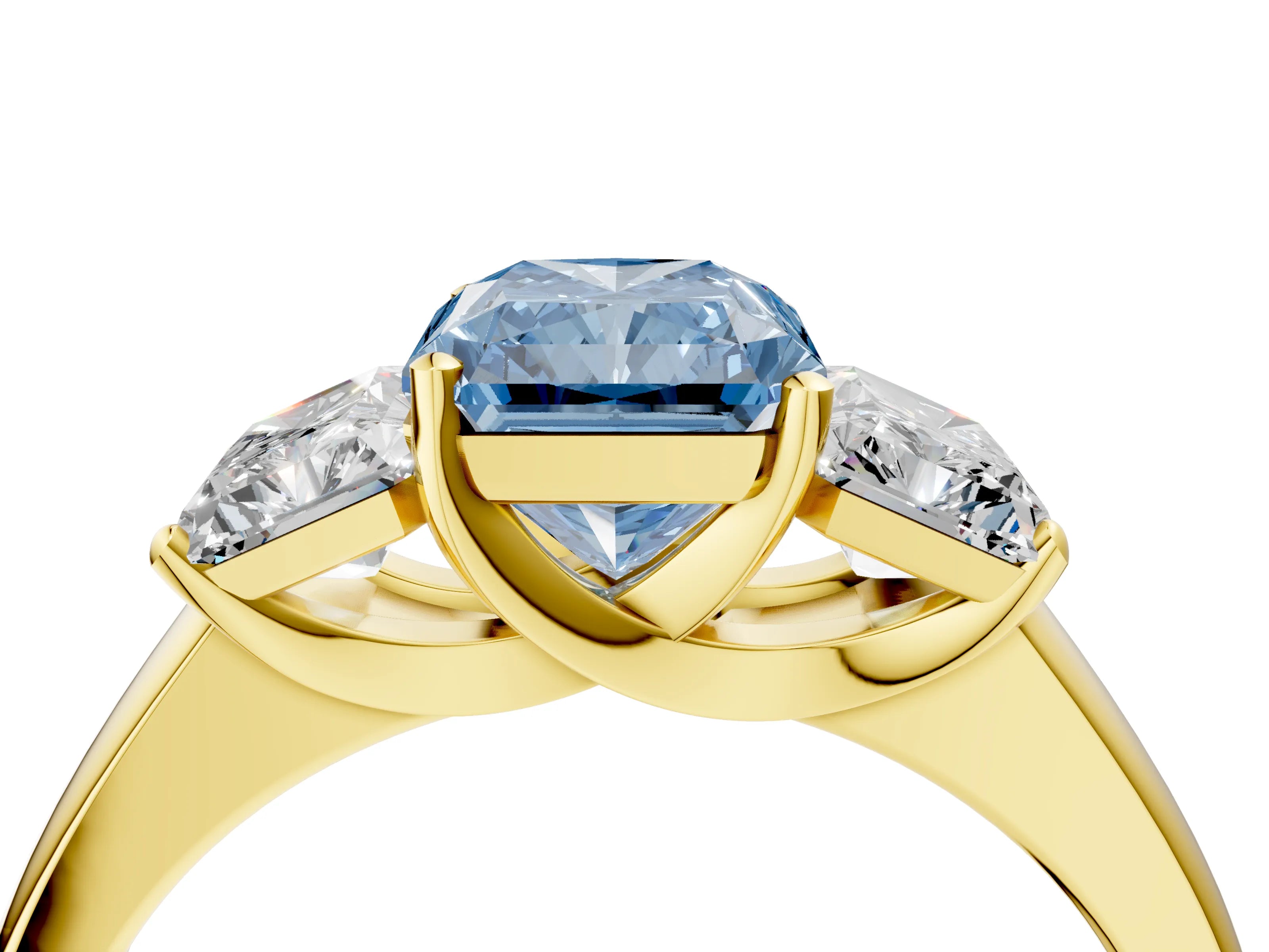 Yellow gold Three-Stone Fancy Blue Radiant Cut Cut Solitaire Ring with Classic Prong Setting_4