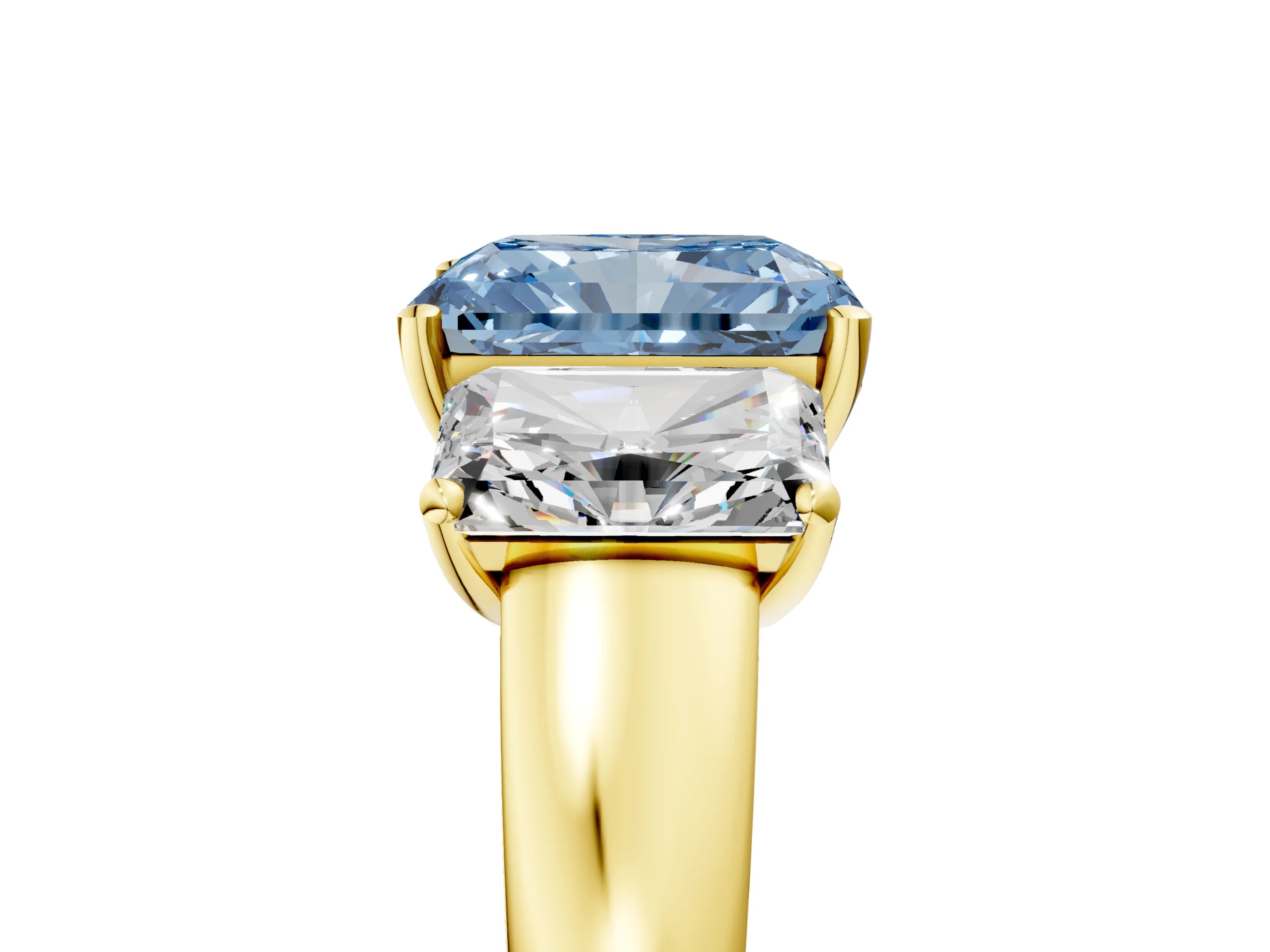 Yellow gold Three-Stone Fancy Blue Radiant Cut Cut Solitaire Ring with Classic Prong Setting_5