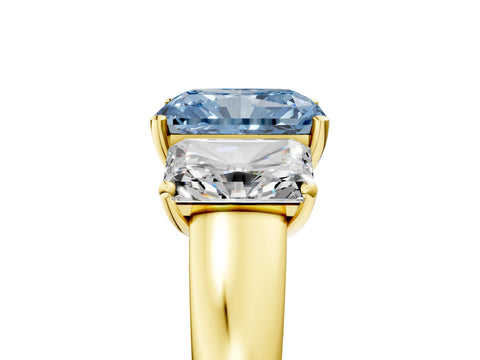 Yellow gold Three-Stone Fancy Blue Radiant Cut Cut Solitaire Ring with Classic Prong Setting_5