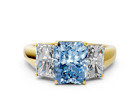 Yellow gold Three-Stone Fancy Blue Radiant Cut Cut Solitaire Ring with Classic Prong Setting