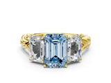 Yellow gold Three-Stone Fancy Blue Radiant Cut Diamond Braided Band Ring with Four-Prong Setting_102
