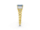 Yellow gold Three-Stone Fancy Blue Radiant Cut Diamond Braided Band Ring with Four-Prong Setting_104