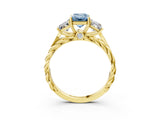 Yellow gold Three-Stone Fancy Blue Radiant Cut Diamond Braided Band Ring with Four-Prong Setting_105