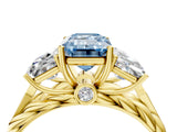 Yellow gold Three-Stone Fancy Blue Radiant Cut Diamond Braided Band Ring with Four-Prong Setting_106