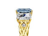 Yellow gold Three-Stone Fancy Blue Radiant Cut Diamond Braided Band Ring with Four-Prong Setting_107