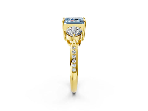 Yellow gold Three-Stone Fancy Blue Radiant Cut Diamond Channel Set Engagement Ring with Prong Setting_14