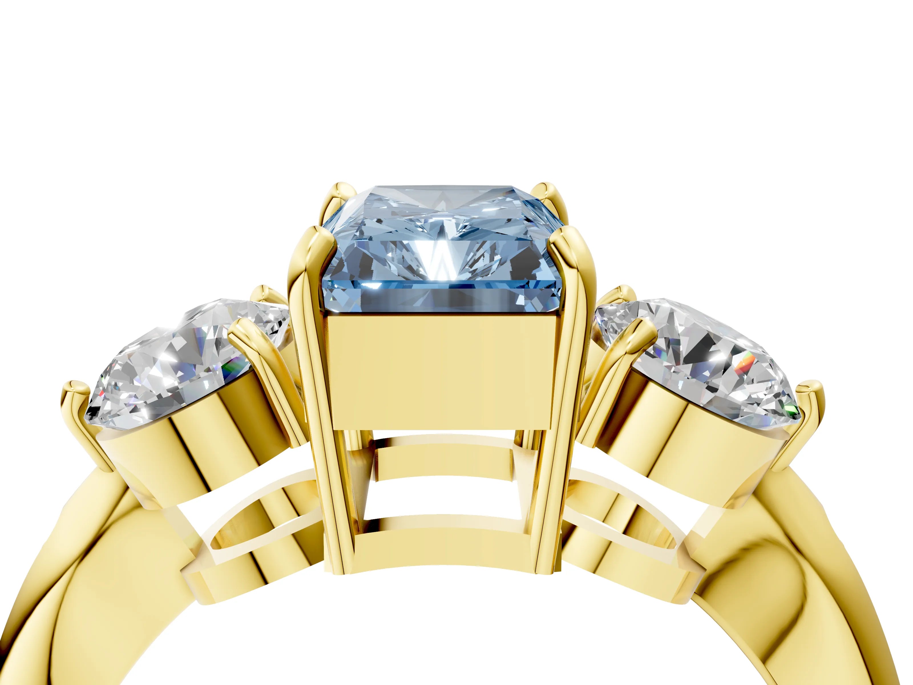 Yellow gold Three-Stone Fancy Blue Radiant Cut Diamond Channel Set Engagement Ring with Prong Setting_16