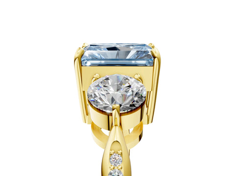 Yellow gold Three-Stone Fancy Blue Radiant Cut Diamond Channel Set Engagement Ring with Prong Setting_17