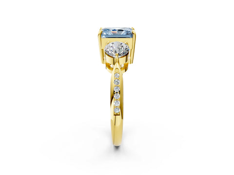 Yellow gold Three-Stone Fancy Blue Radiant Cut Diamond Channel Set Engagement Ring with Prong Setting_2