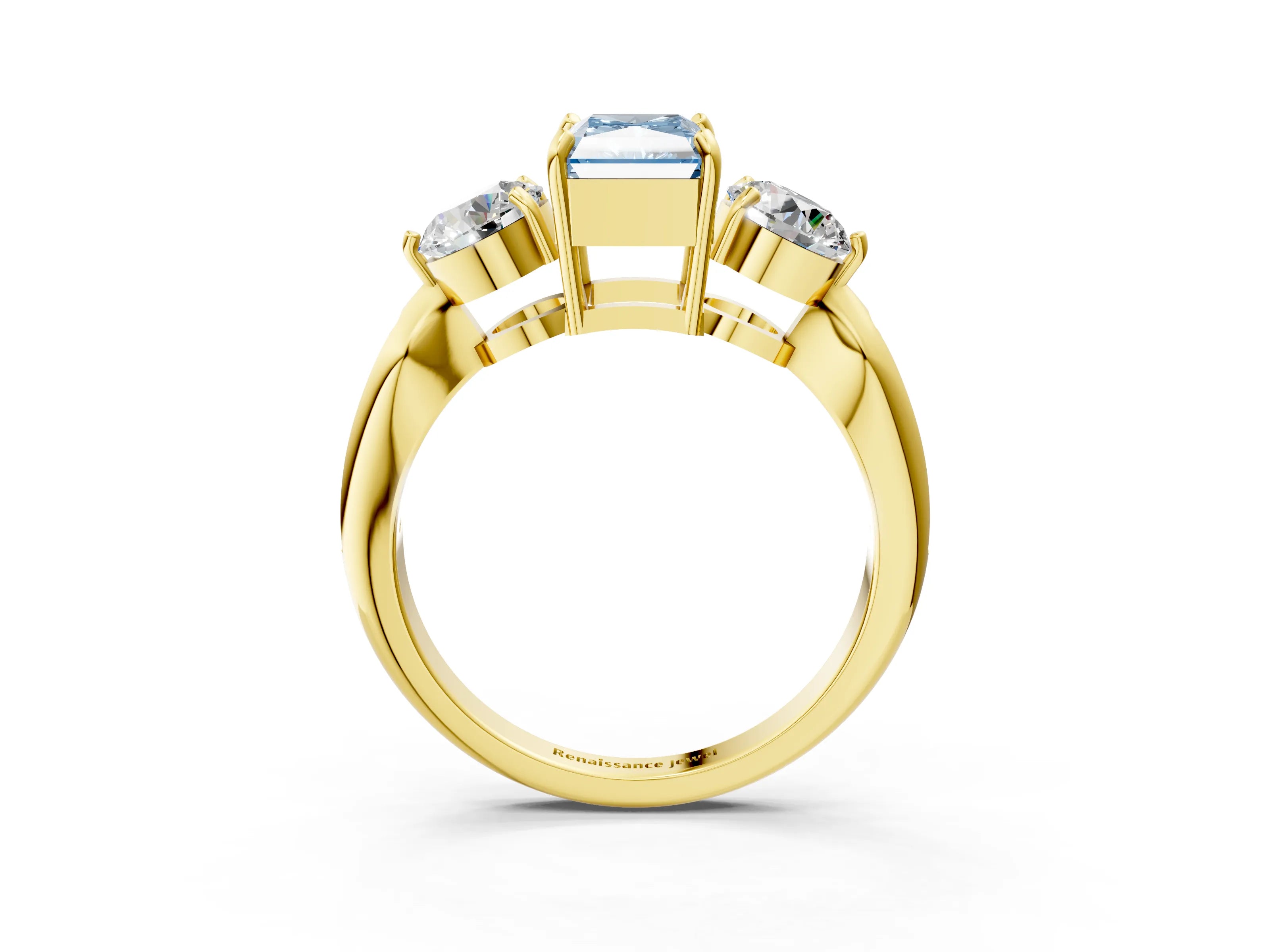 Yellow gold Three-Stone Fancy Blue Radiant Cut Diamond Channel Set Engagement Ring with Prong Setting_3