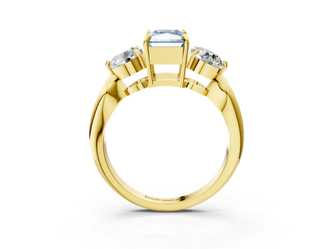 Yellow gold Three-Stone Fancy Blue Radiant Cut Diamond Channel Set Engagement Ring with Prong Setting_3