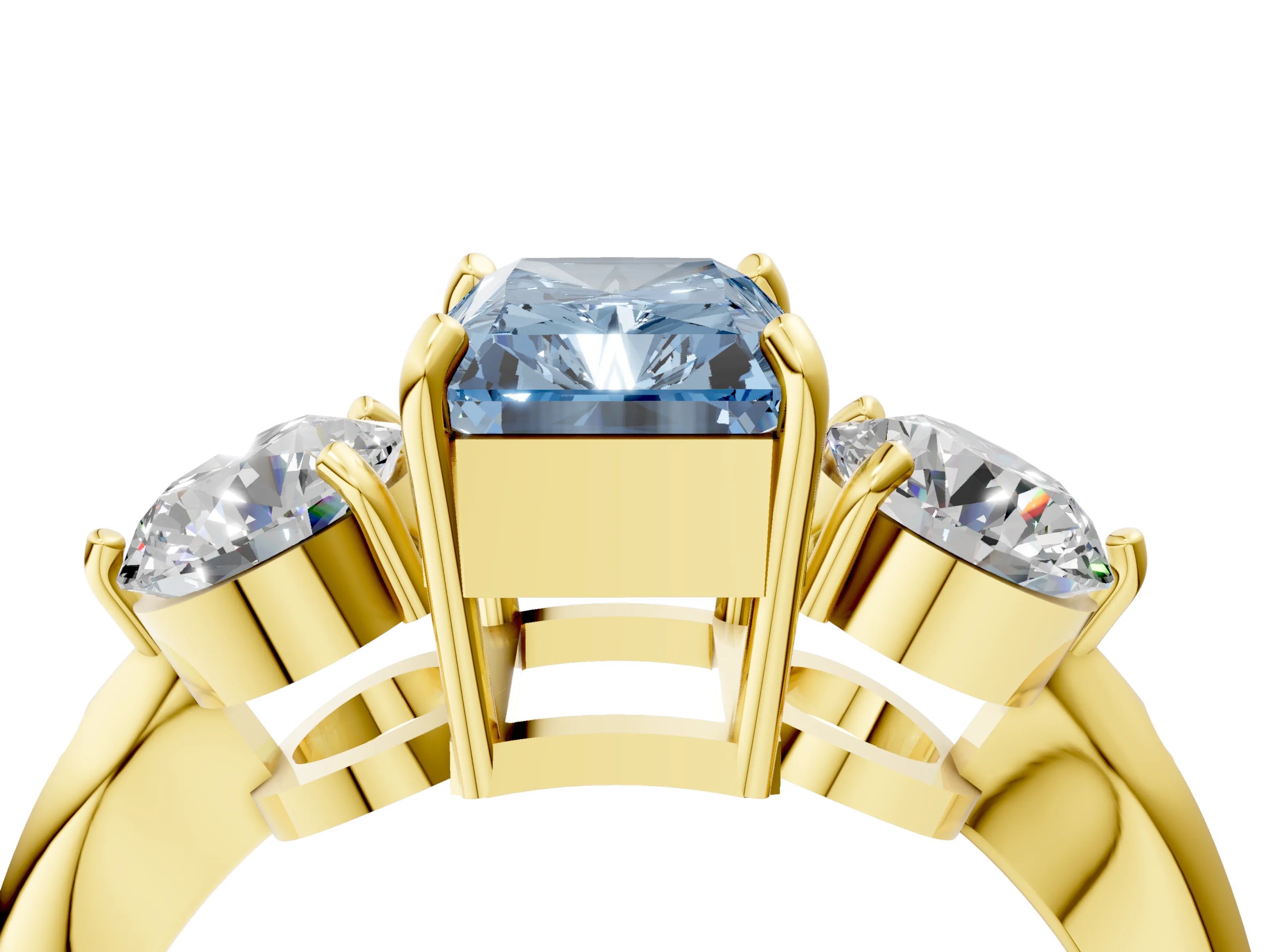 Yellow gold Three-Stone Fancy Blue Radiant Cut Diamond Channel Set Engagement Ring with Prong Setting_4