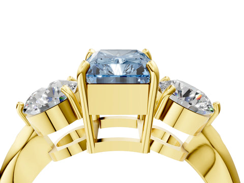 Yellow gold Three-Stone Fancy Blue Radiant Cut Diamond Channel Set Engagement Ring with Prong Setting_4