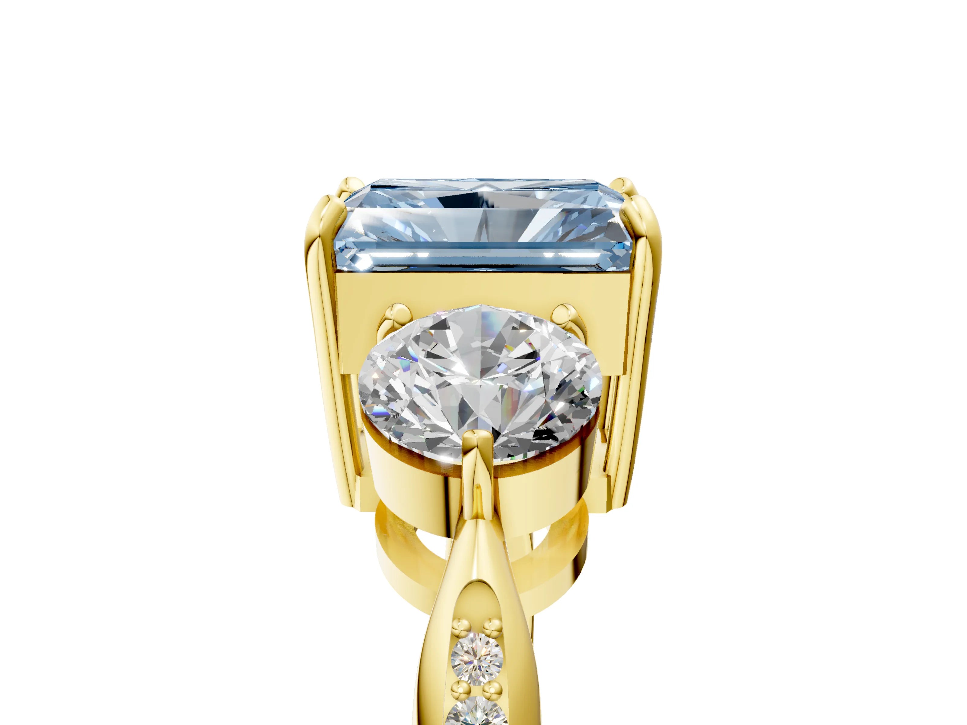 Yellow gold Three-Stone Fancy Blue Radiant Cut Diamond Channel Set Engagement Ring with Prong Setting_5